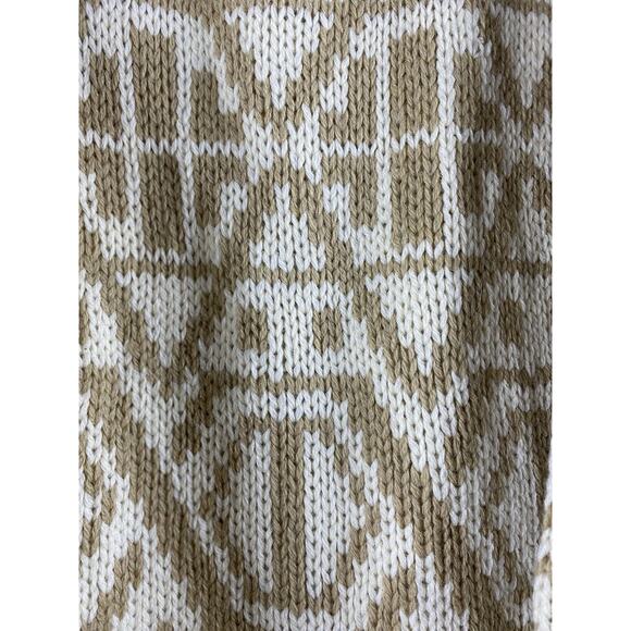 Vtg Jones NY Sz L 100% Hand-knitted Wool Fair Isle Geometric White Tan Sweater - Picture 2 of 9